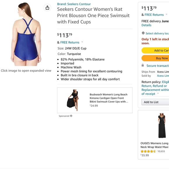 🌹NWT SEEKERS CONTOUR SHAPEWEAR 22W C/D BRA CUPS SWIMSUIT - Picture 11 of 16